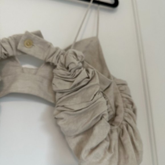 Jacquemus Le Haut Pampelonne Linen Crop Top Gathered Ruffles Sz 36 in Natural - Picture 13 of 13